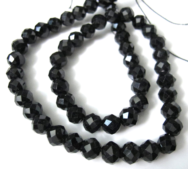 Black Tourmaline Faceted Mm Round Beads