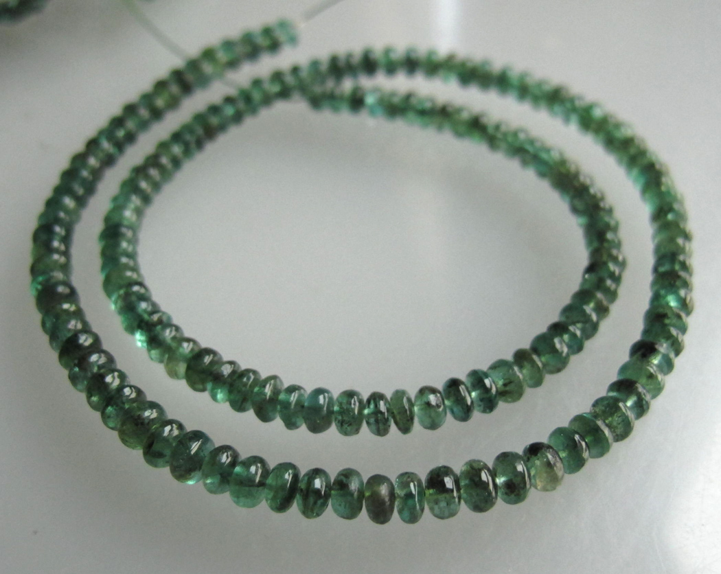 Natural Deep Emerald 4mm Smooth Rondelle Beads